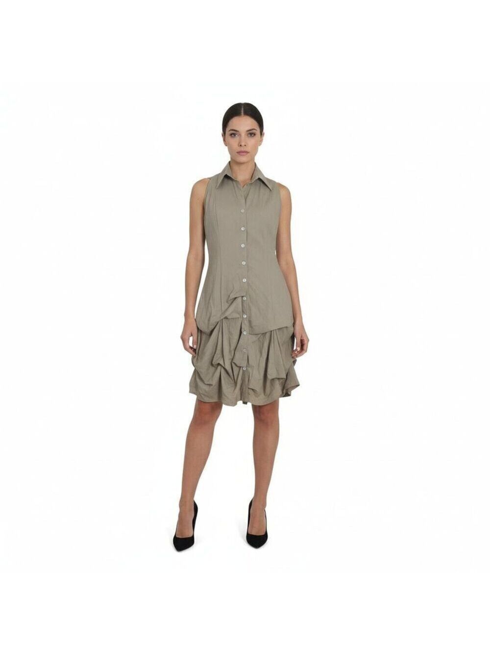 Joseph Ribkoff Grey Pearl Button Dress Size 8 | Quiet Luxury Wedding Guest Cruis